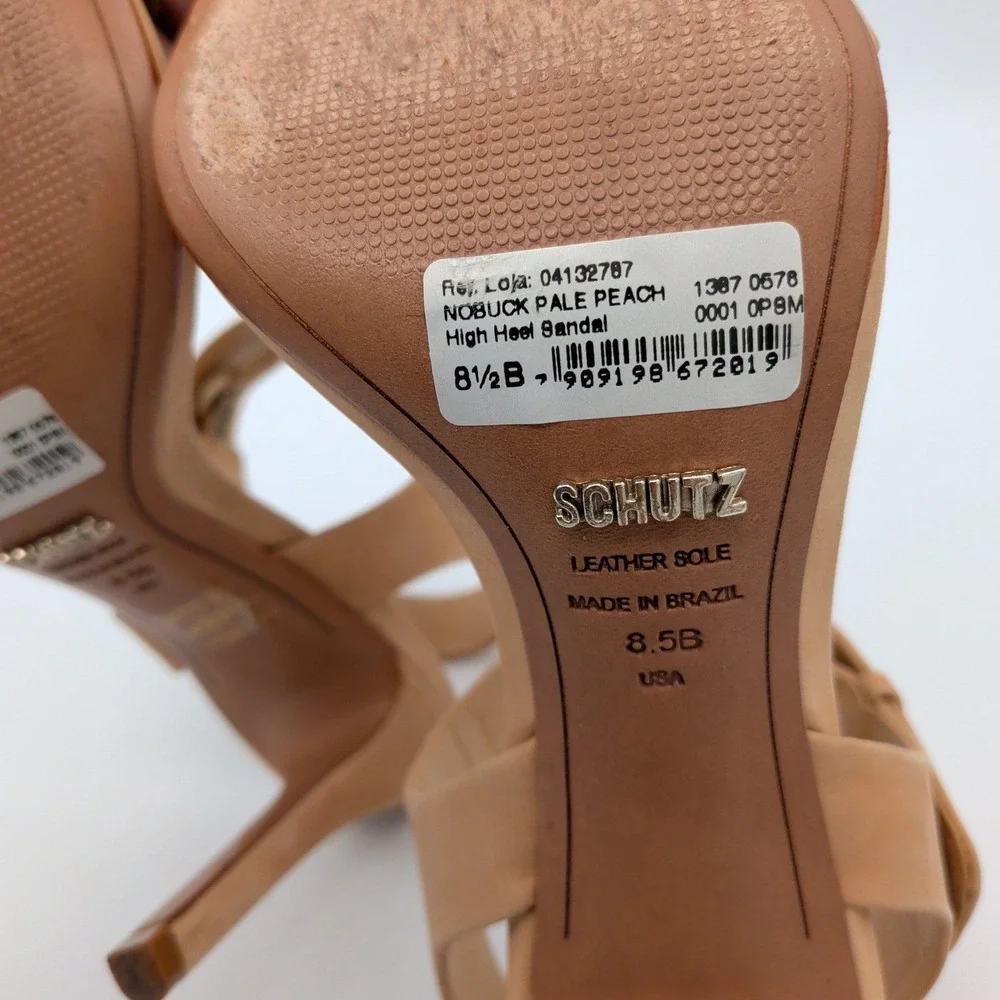 Schutz Dubia Pale Peach Nubuck Leather High Heel Sandals Size 8.5B Made Brazil